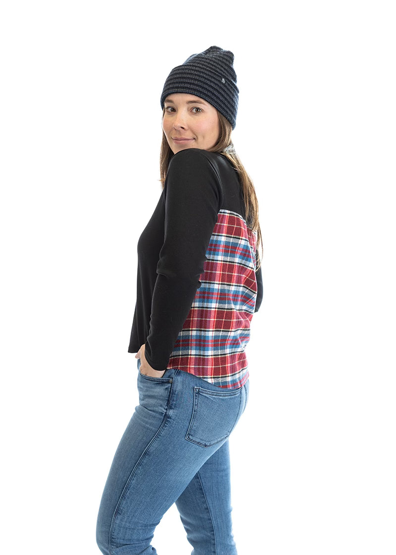 Women's Solid Interlock & Flannel Long Sleeve MXD Tee